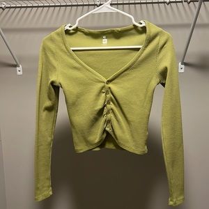 NWOT* ME to WE Green Button Waffle Long Sleeve Top in Size XS